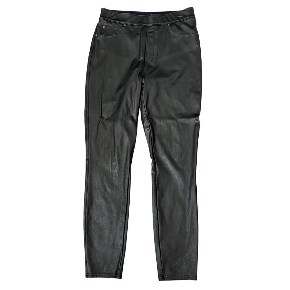 Spanx Faux Leather Pants Black Sz Medium Slim Fit ( FLAW) Office Vixen Shapewear